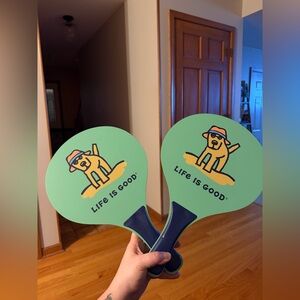 Life Is Good Mint Green Wooden Paddle Set with Dog Design